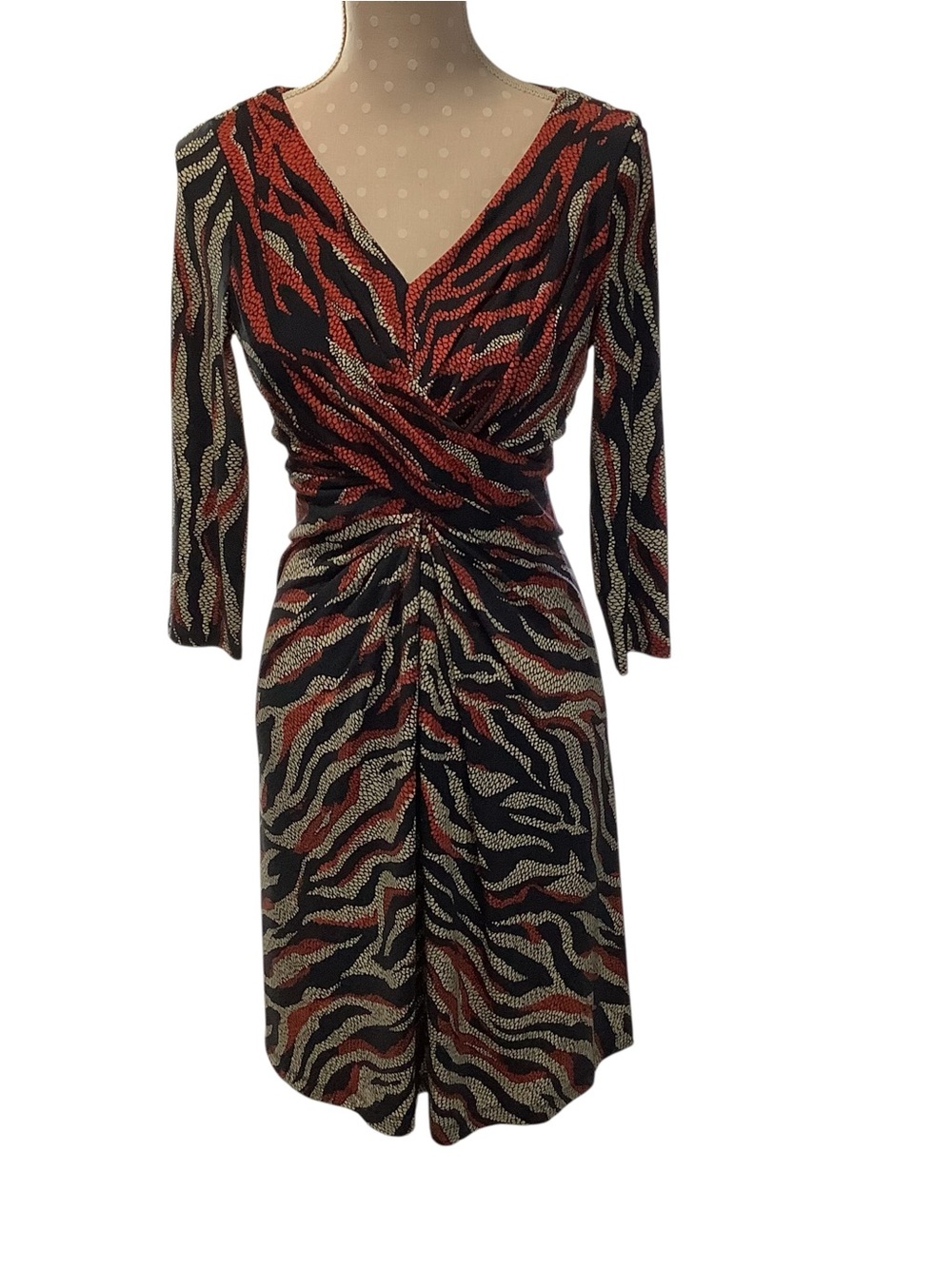 Anne Klein Navy, Red & Cream Abstract Print Dress Size 4